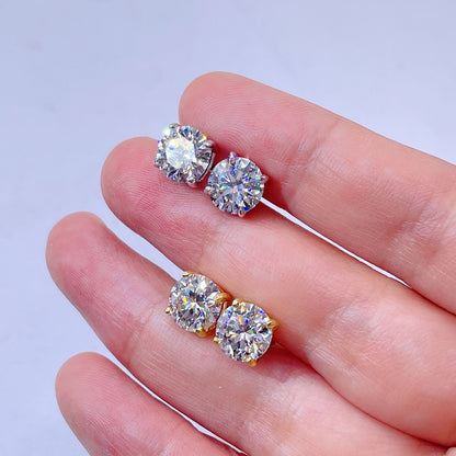 14k Gold Plated Moissanite Earrings Screw Back Hip Hop Iced Out
