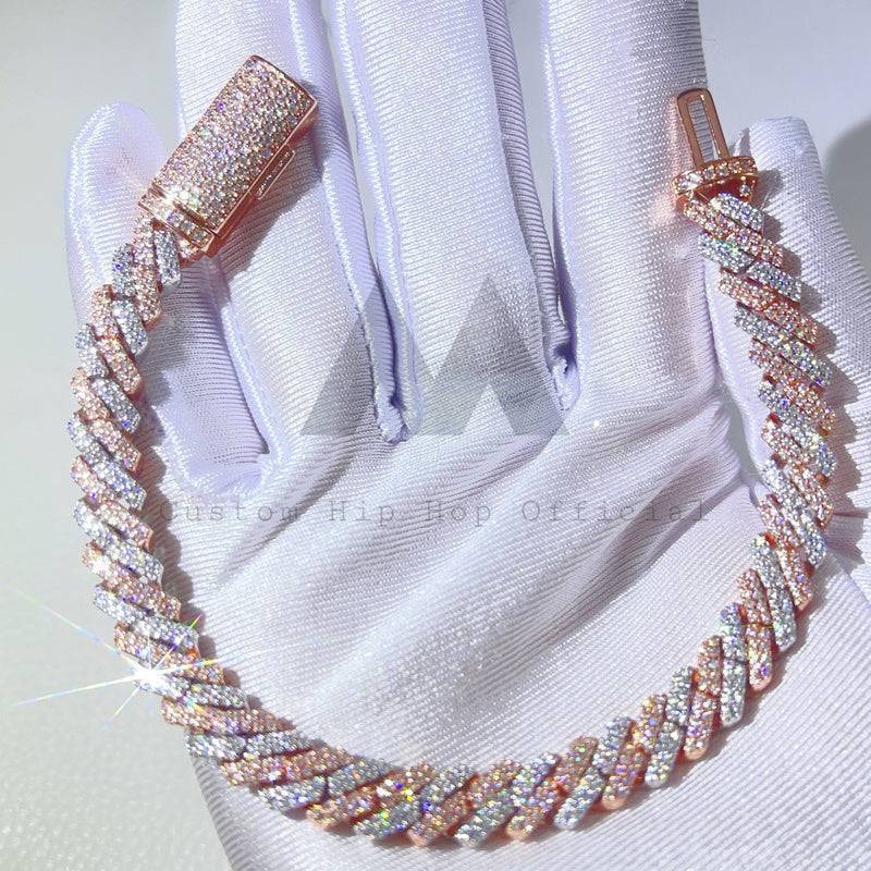 8MM Moissanite Cuban Link Bracelet on white-gloved hand, rose gold elegance