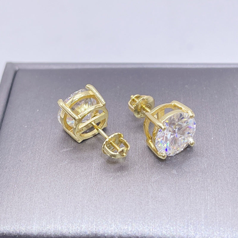 14k Gold Plated Moissanite Earrings Screw Back Hip Hop Iced Out