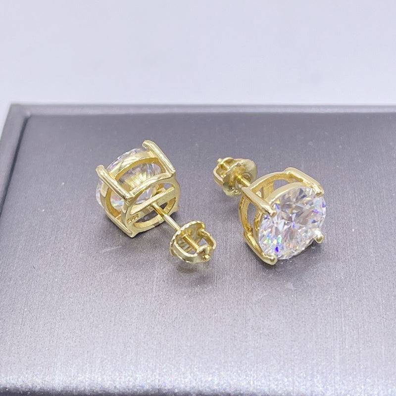 Brincos de moissanite banhados a ouro 14k com rosca hip hop gelado