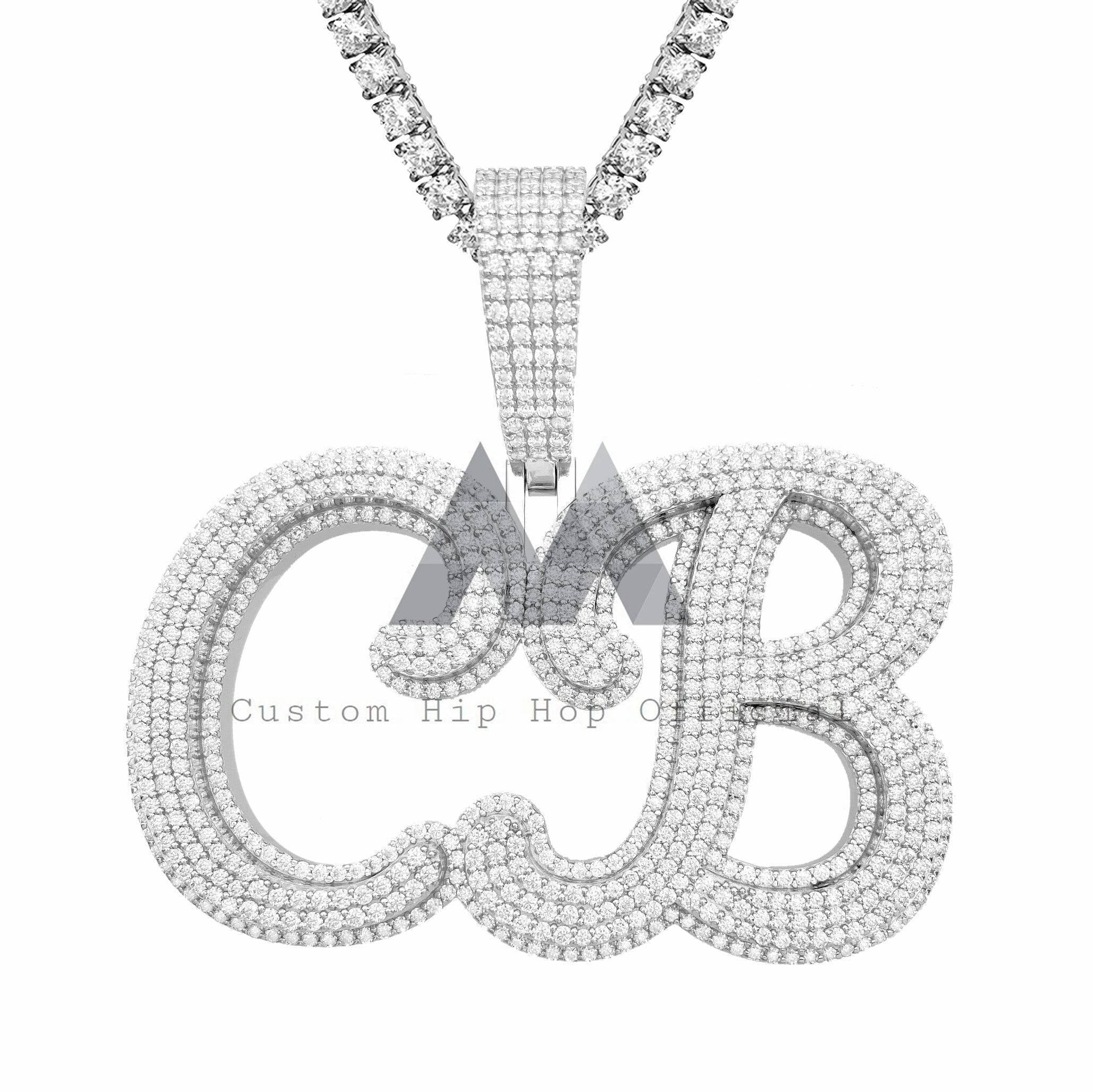 10k 14k 18k ouro branco carta personalizada CB gelado pingente de moissanite estilo hip hop