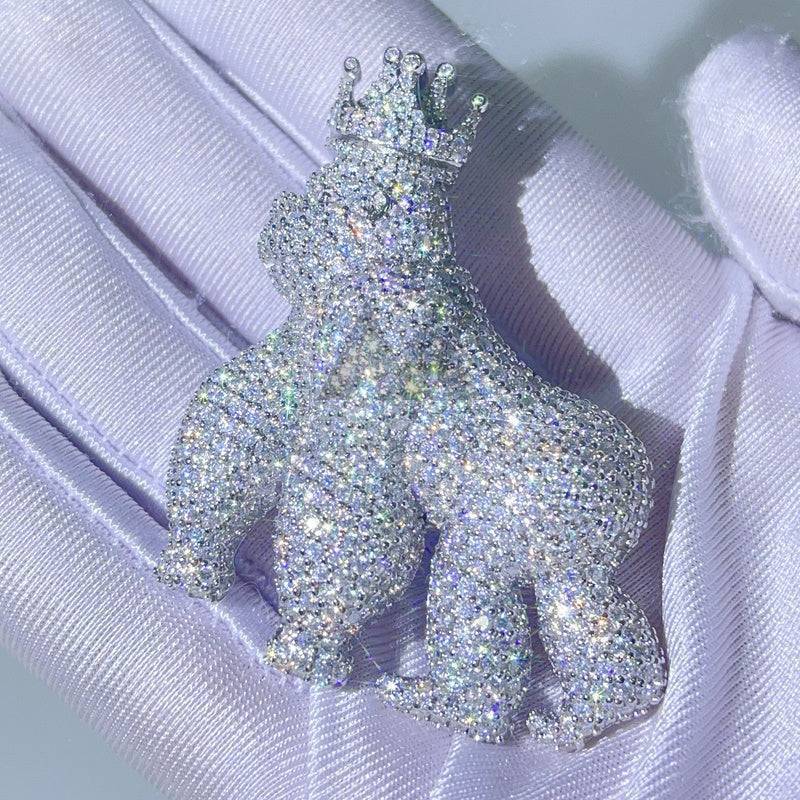 Hip hop jewelry featuring VVS Moissanite Diamond Iced Out Gorilla Pendant suitable for 13MM Cuban Chain3