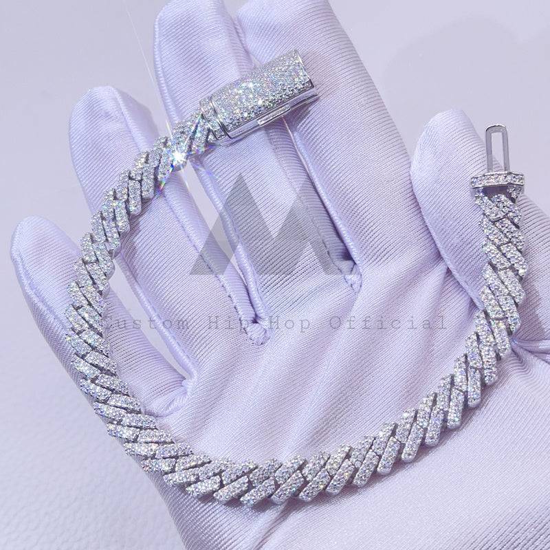 8MM Moissanite Cuban Link Bracelet on gloved hand, elegant and sparkling.