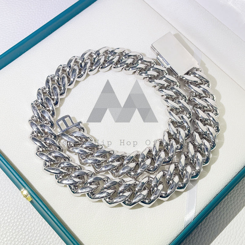 Hip Hop Iced Out 15mm 18mm 20mm Three Stone Design Miami Thick Cuban Chain Silver With Moissanite