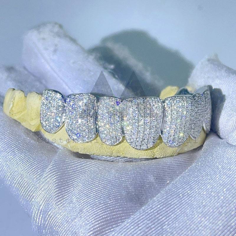 10k Solid White Gold Grillz with VVS Moissanite Custom Design1