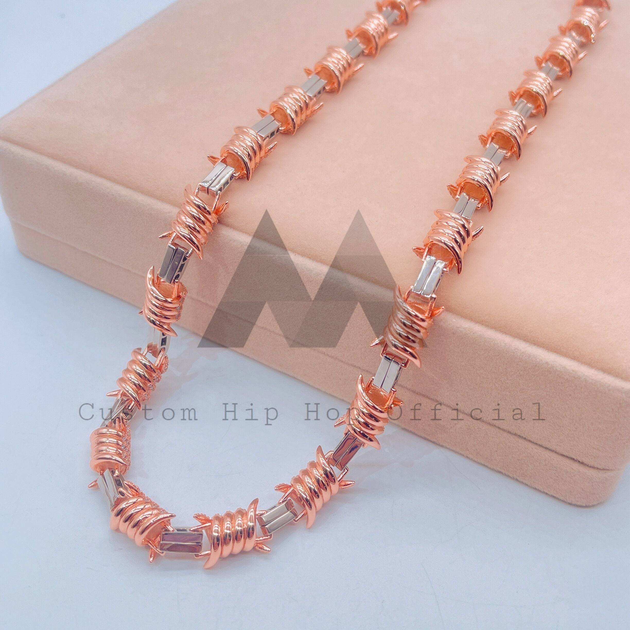 Stylish rose gold 2 tone 10mm barber wire chain set with VVS moissanite hip hop jewelry3