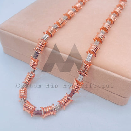 Stylish Rose Gold 2 Tone 10mm Baber Wire Chain Set With VVS Moissanite