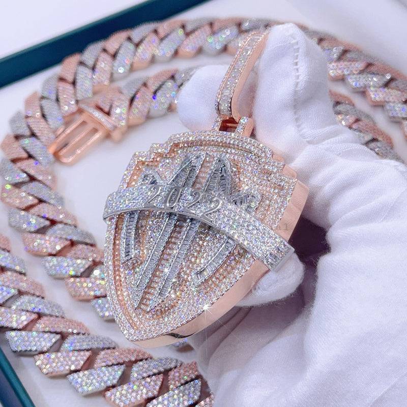 Hip hop jewelry featuring Pass Diamond Tester Rose Gold 2 Tone WB Style VVS Moissanite Custom Pendant2