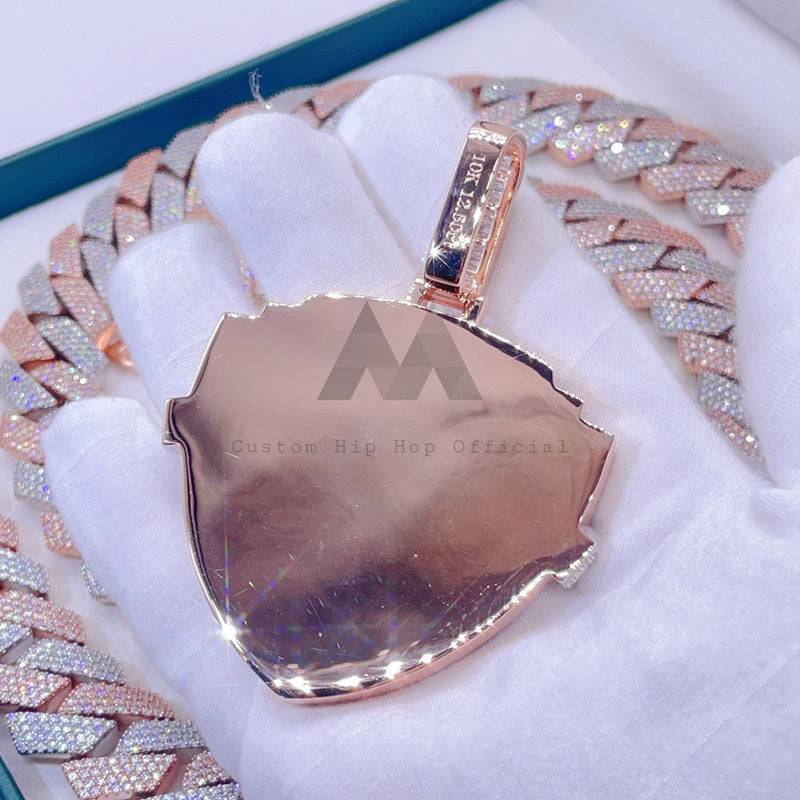 Hip hop jewelry featuring Pass Diamond Tester Rose Gold 2 Tone WB Style VVS Moissanite Custom Pendant1