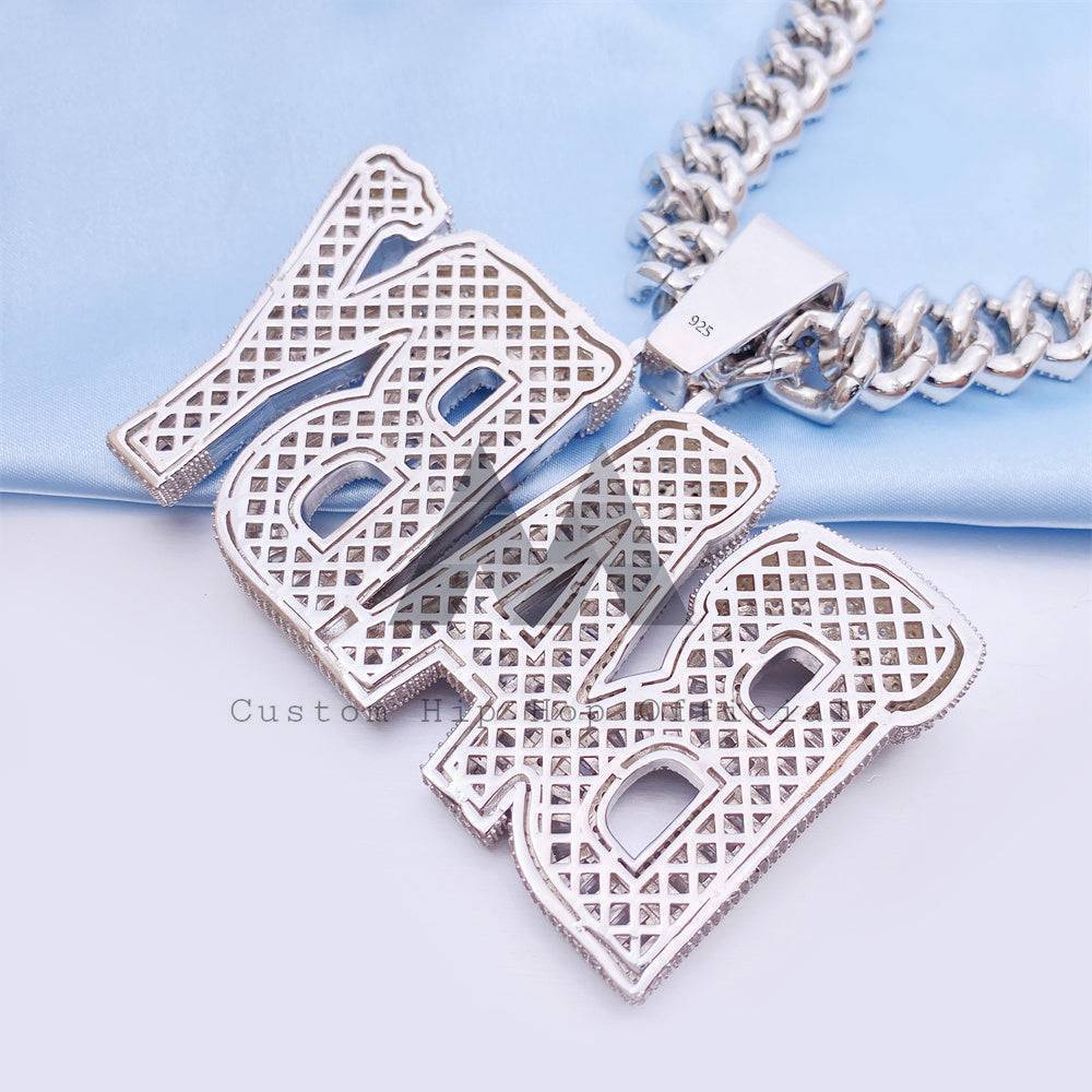 Hip hop jewelry with VVS Baguette Moissanite Diamond, custom name pendant in LIL Baby style0