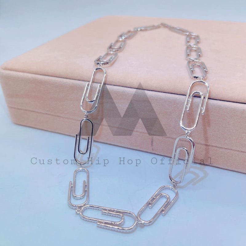 White Gold10mm Pink Link Chain Set Sterling Silver VVS Moissanite