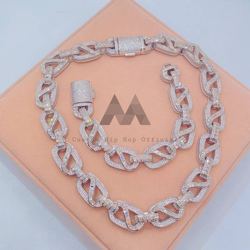 925 Silver 18MM VVS Moissanite Iced Out Hip Hop Jewelry Chain