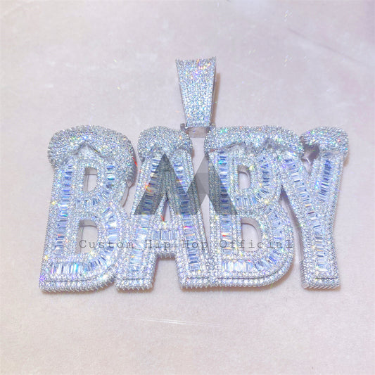 VVS Baguette Moissanite Diamond BABY Подвеска с индивидуальным именем в стиле хип-хоп LIL Baby Style