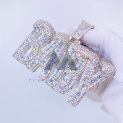 VVS Baguette Moissanite Diamond BABY Custom Name Pendant Hip Hop LIL Baby Style
