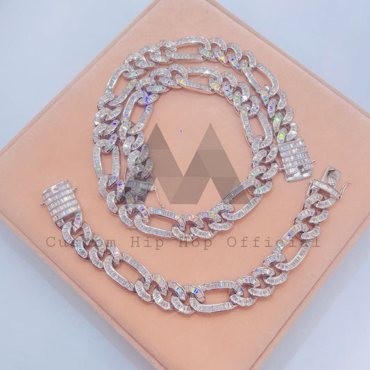 Цепочка Фигаро в стиле хип-хоп Iced Out с муассанитом и бриллиантами 15 мм