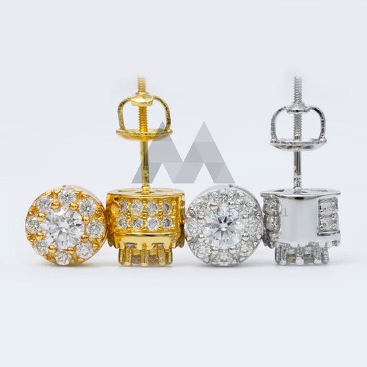 Серьги-гвоздики VVS с муассанитом и бриллиантами на завинчивающейся спине, Halo Diamond Style