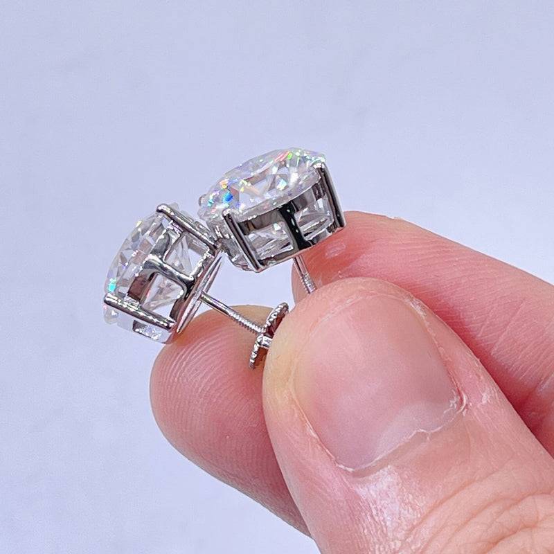 Hot Sell Sterling Silver 925 White Gold VVS Moissanite Stud Earrings Screw Back