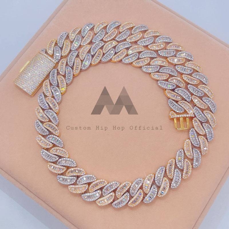 Yellow Gold 2 Tone 18MM Baguette Moissanite Cuban Link Chain Iced Out Hip Hop Jewelry1