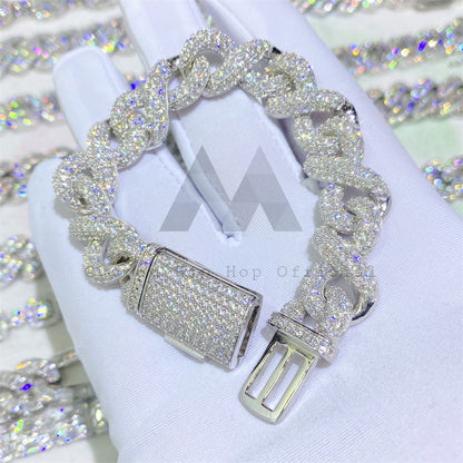 13mm inifity link cuban link bracelet hip hop iced out vvs moissanite 925 silver