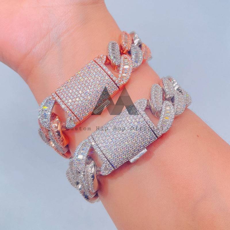 18MM Baguette Moissanite Diamond Cuban Link Bracelet Hip Hop Iced Out1