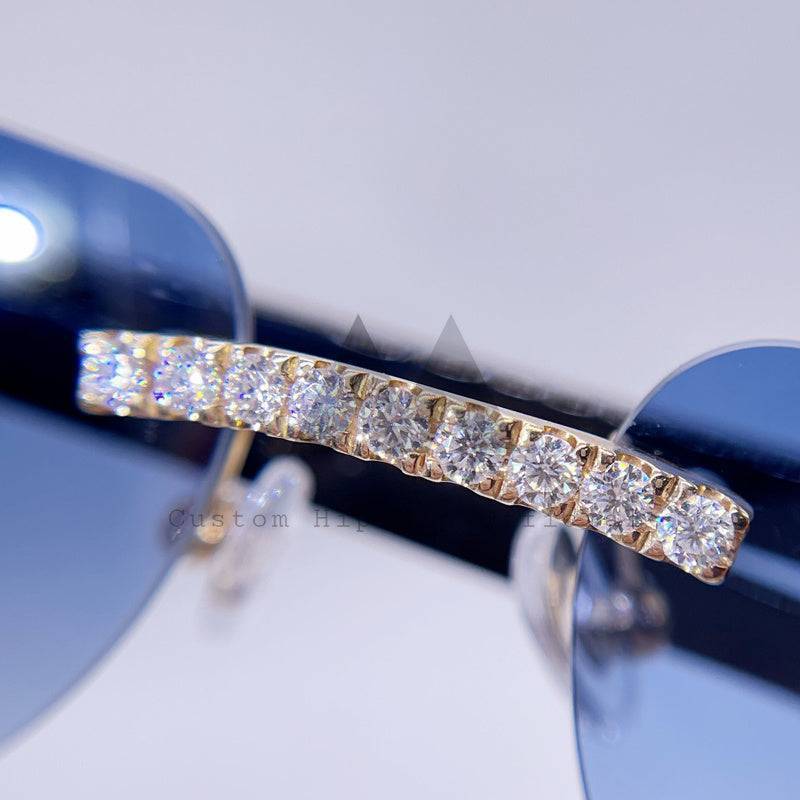 10k Solid Yellow Gold VVS Moissanite Diamond Sunglasses