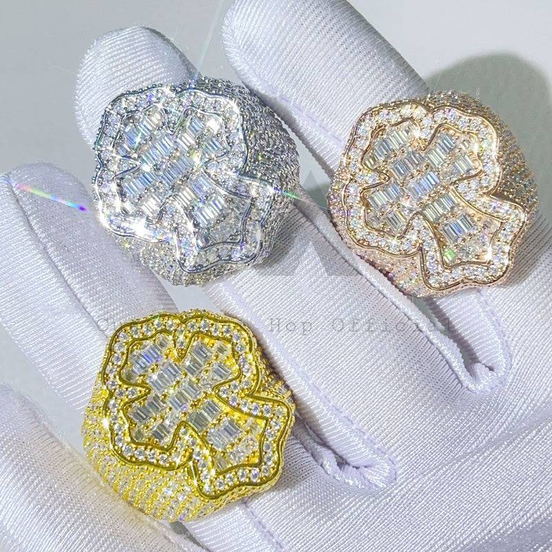 Iced out VVS Moissanite Baguette Cross Finger Ring in Hip Hop Jewelry style0