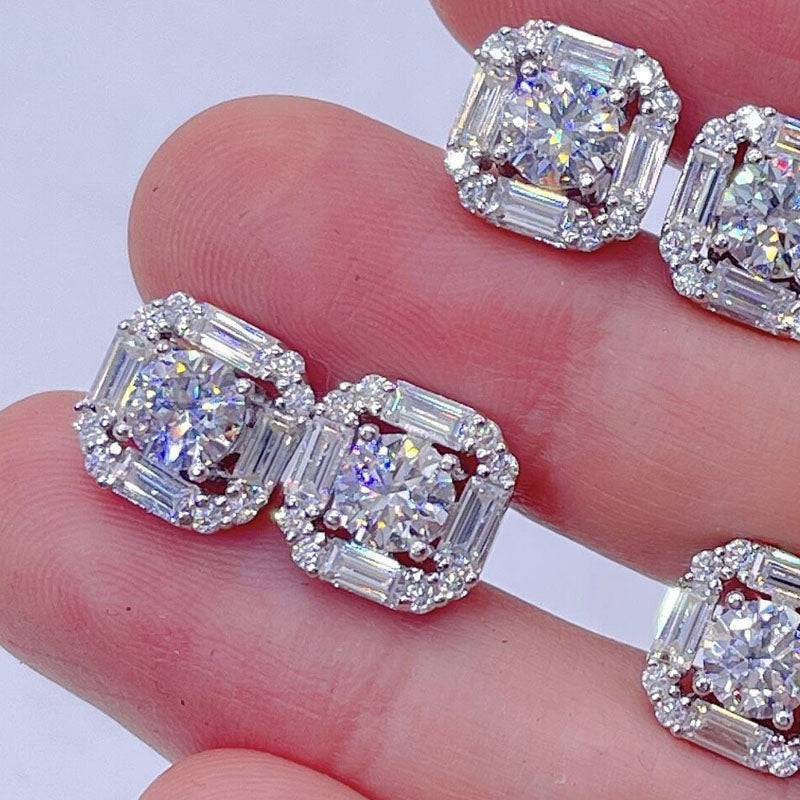 Elegant Sterling Silver VVS Moissanite Baguette Mix Stud Earrings