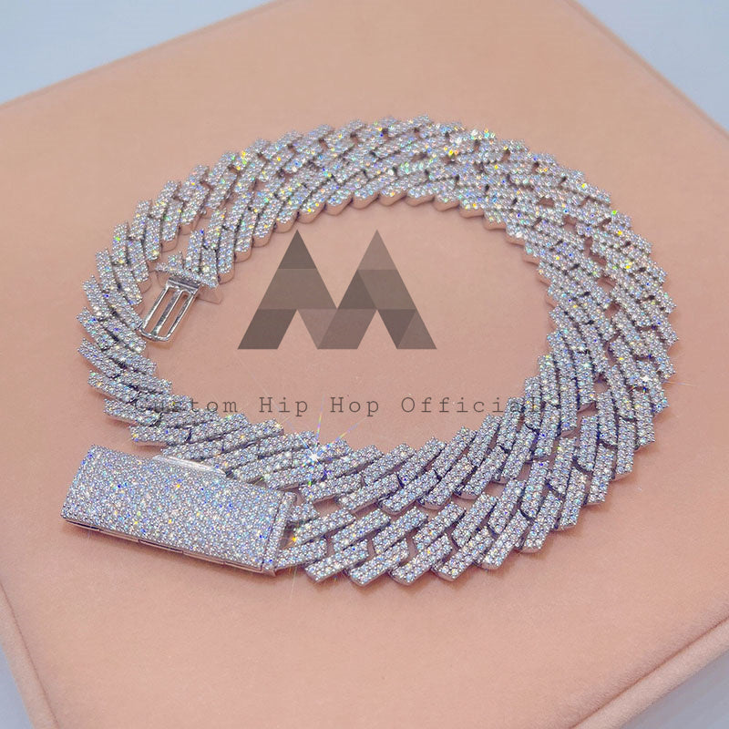 Sterling Silver 2 Rows 13MM Moissanite Diamond Cuban Link Chain Bracelet Set