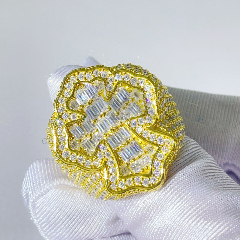 Кольцо VVS с муассанитом и багетом на палец в стиле хип-хоп со льдом