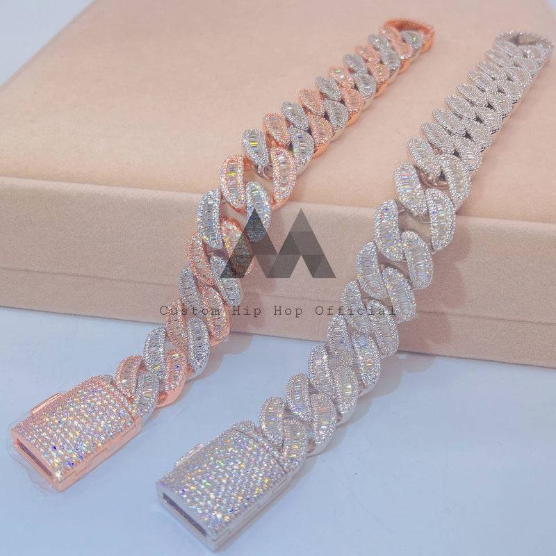 18MM Baguette Moissanite Diamond Cuban Link Bracelet Hip Hop Iced Out2