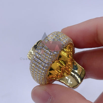 Iced Out Новое модное желтое кольцо с крестом из муассанита из стерлингового серебра 14 карат с позолотой