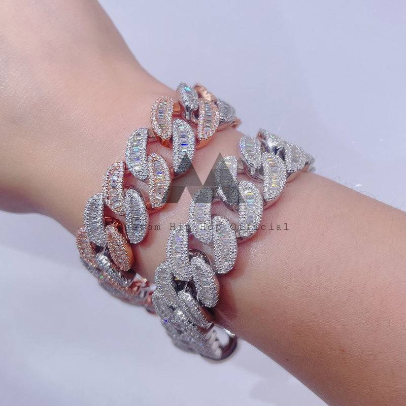 18MM Baguette Moissanite Diamond Cuban Link Bracelet Hip Hop Iced Out3