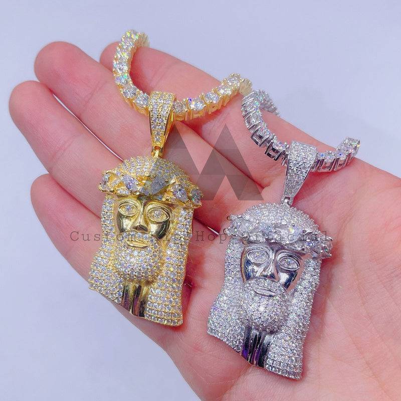 Hip hop jewelry featuring VVS Moissanite Diamond Jesus Pendant with 3MM Tennis Chain0