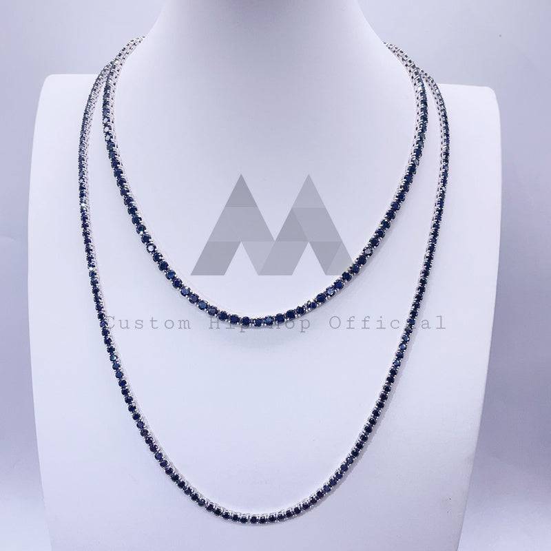 Hip hop jewelry featuring Pass Diamond Tester Sterling Silver 3MM 4MM Black Moissanite Tennis Chain3