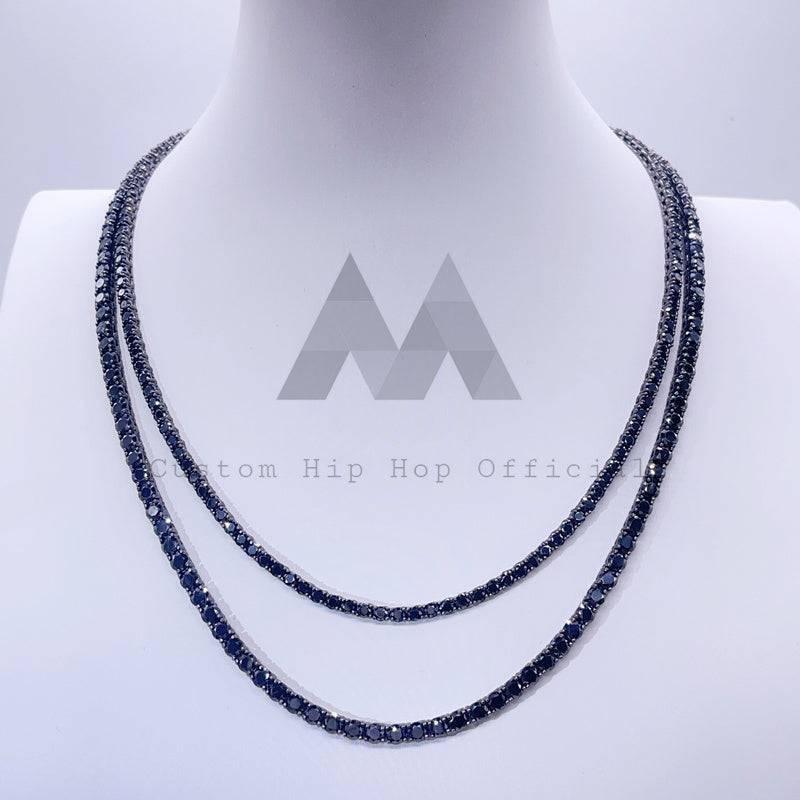 Hip hop jewelry featuring Pass Diamond Tester Sterling Silver 3MM 4MM Black Moissanite Tennis Chain1