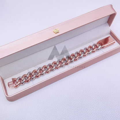 15MM Rose Gold Moissanite Cuban Bracelet with 2 Tone VVS Clarity Iced Out Design2