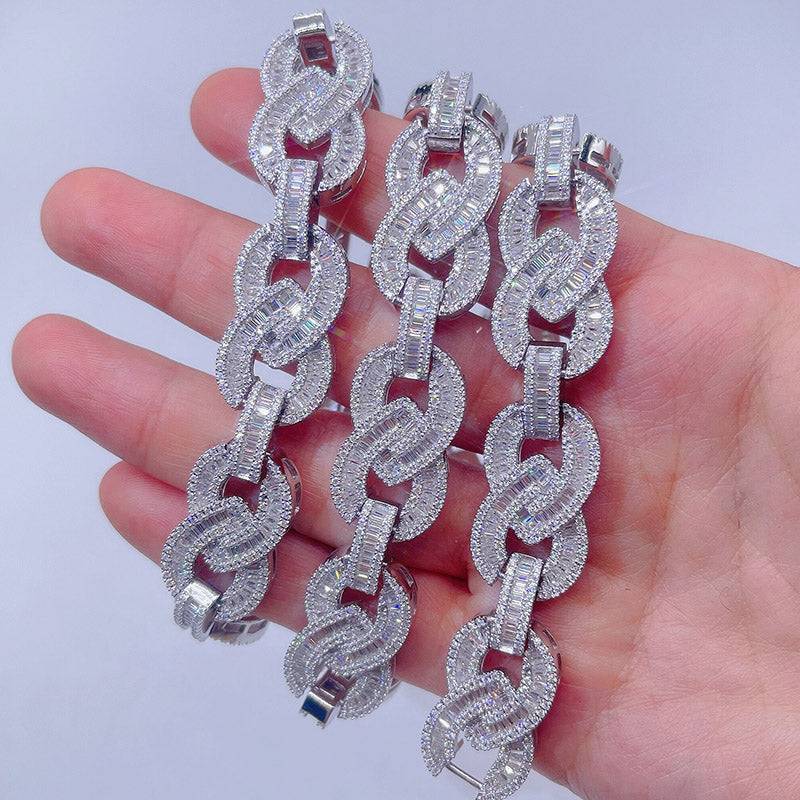 Hip Hop VVS Moissanite Iced Out Baguette Diamond Infinity Link Chain