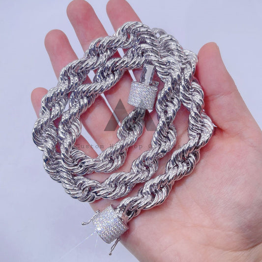 Простая веревочная цепочка из цельного серебра 925 пробы диаметром 13 мм с ледяной застежкой из муассанита