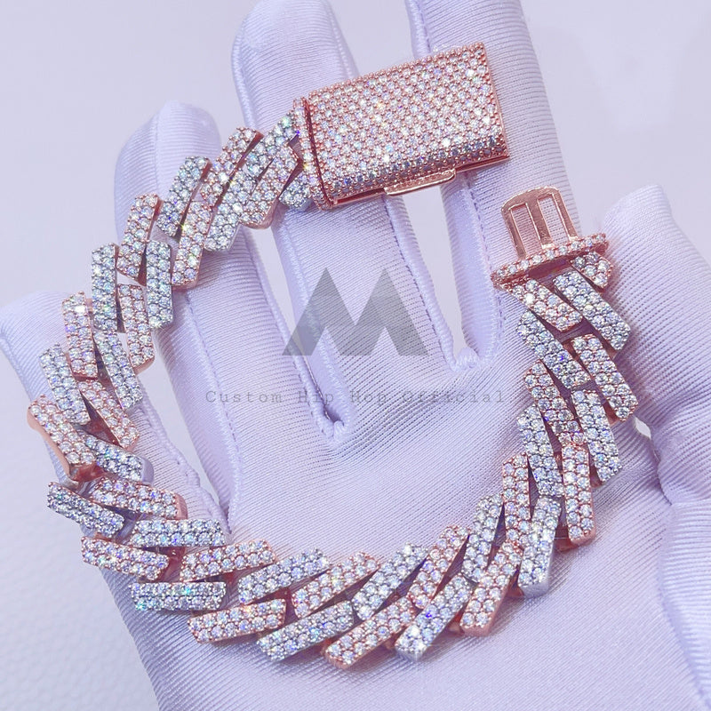 15MM Rose Gold Moissanite Cuban Bracelet with 2 Tone VVS Clarity Iced Out Design1