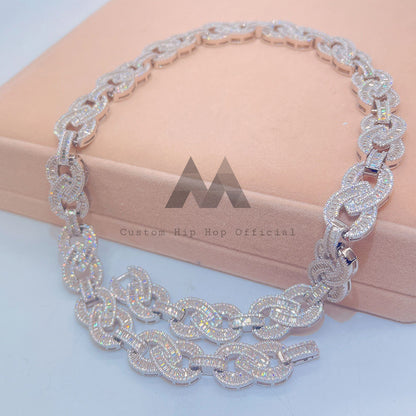 Hip Hop VVS Moissanite Iced Out Baguette Diamond Infinity Link Chain