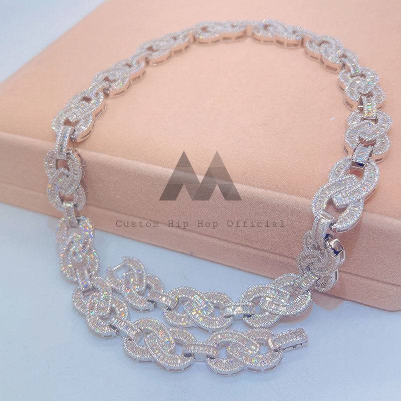 Hip Hop VVS Moissanite Iced Out Baguette Diamond Infinity Link Chain