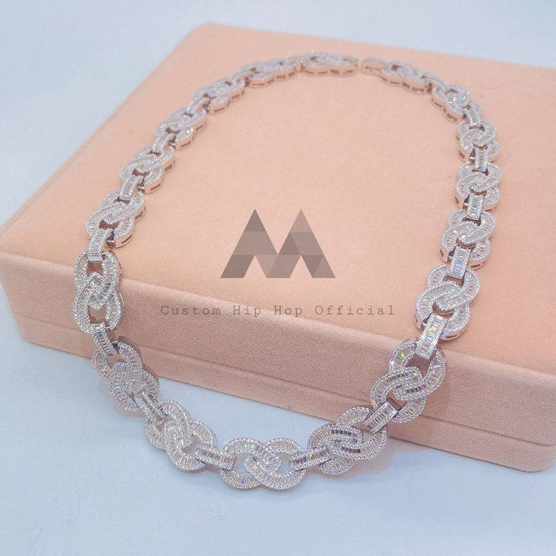 Hip Hop VVS Moissanite Iced Out Baguette Diamond Infinity Link Chain