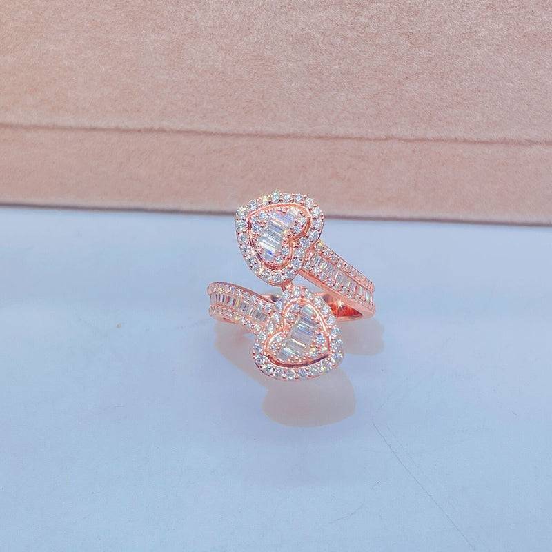 Lady new fashion heart shaped nail ring with baguette cut VVS moissanite diamond hip hop jewelry0