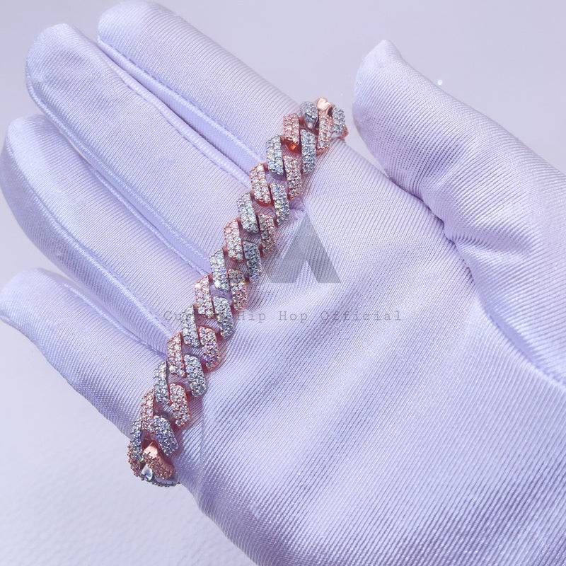 10MM Rose Gold 2 Tone VVS Moissanite Cuban Bracelet with Rose and White Gold Mix1