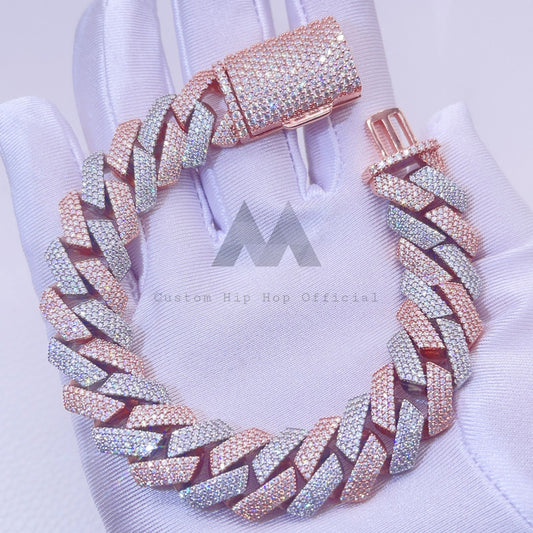 20MM Moissanite Cuban Bracelet in Rose & White Gold VVS Hip Hop Jewelry2
