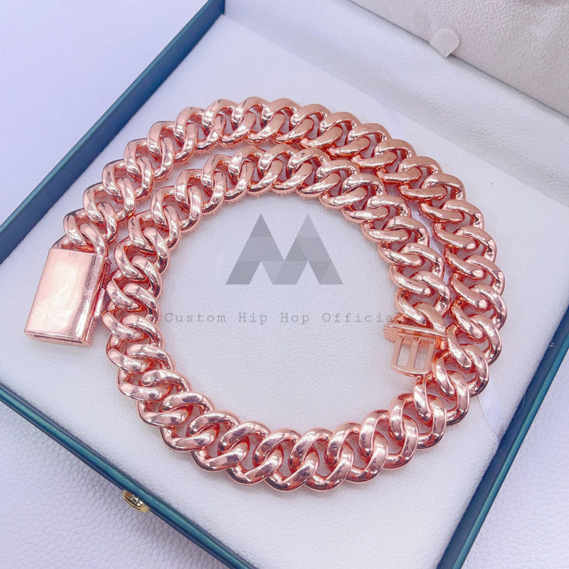 Hip hop jewelry VVS Moissanite 20MM Miami Cuban Chain in Rose Gold Plated Silver3