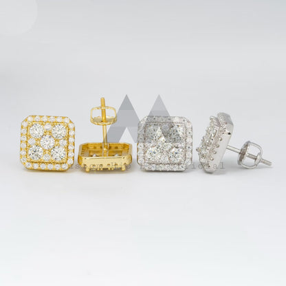 Квадратные серьги-гвоздики смешанного размера в стиле хип-хоп с муассанитом и бриллиантами Pass Diamond Tester