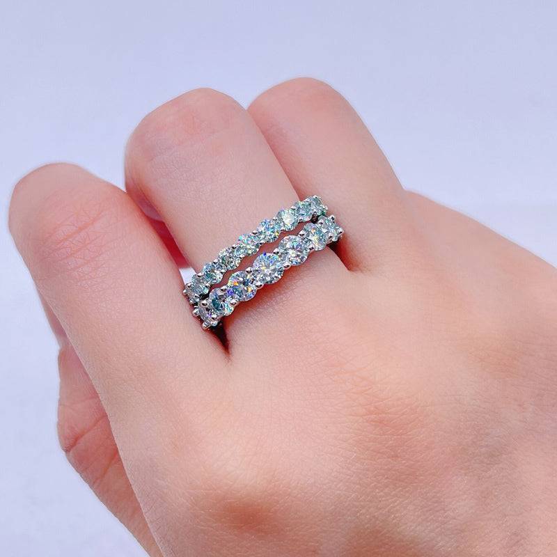 White Gold Sterling Silver 925 Iced Out Hip Hop 3MM 4MM VVS Green Moissanite Eternity Ring