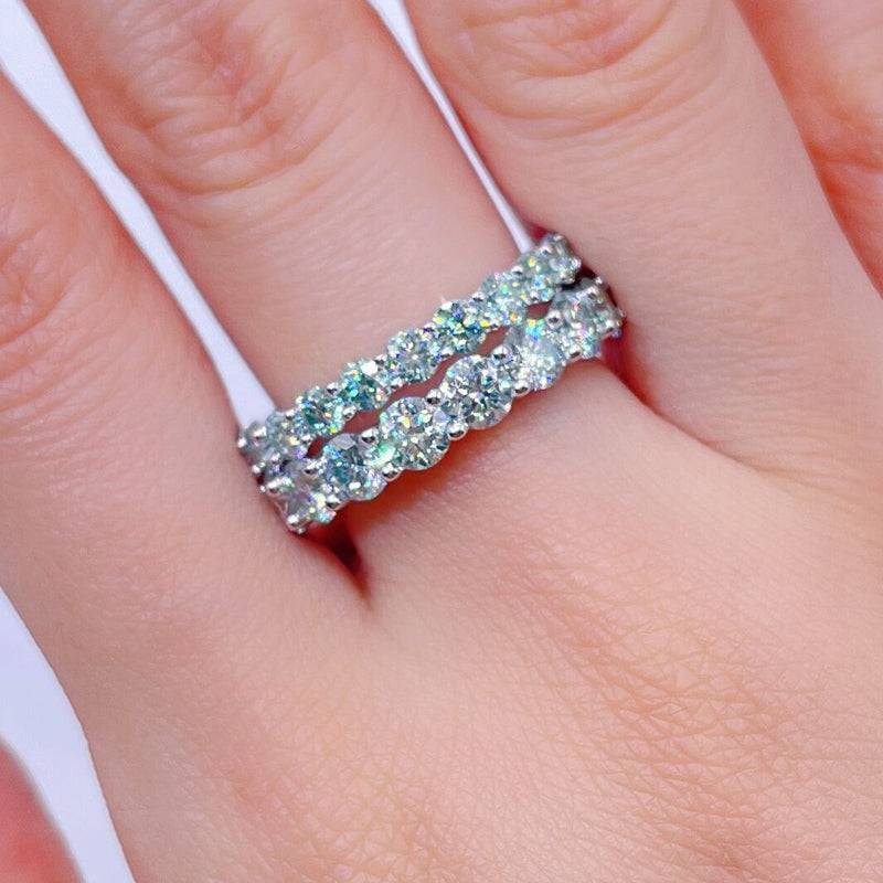 White Gold Sterling Silver 925 Iced Out Hip Hop 3MM 4MM VVS Green Moissanite Eternity Ring