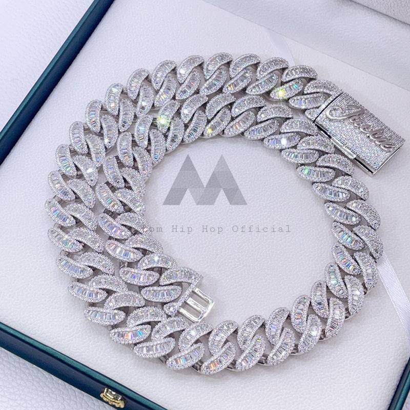 18MM Baguette Cut VVS Moissanite Cuban Chain Necklace with Custom Name Clasp1